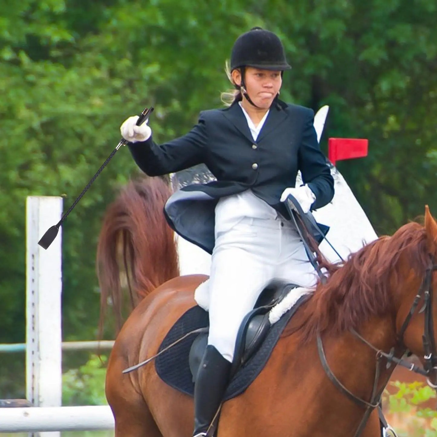 Cravache d'équitation en cuir PU – Poignée antidérapante (30 / 45 / 54 / 60 cm)