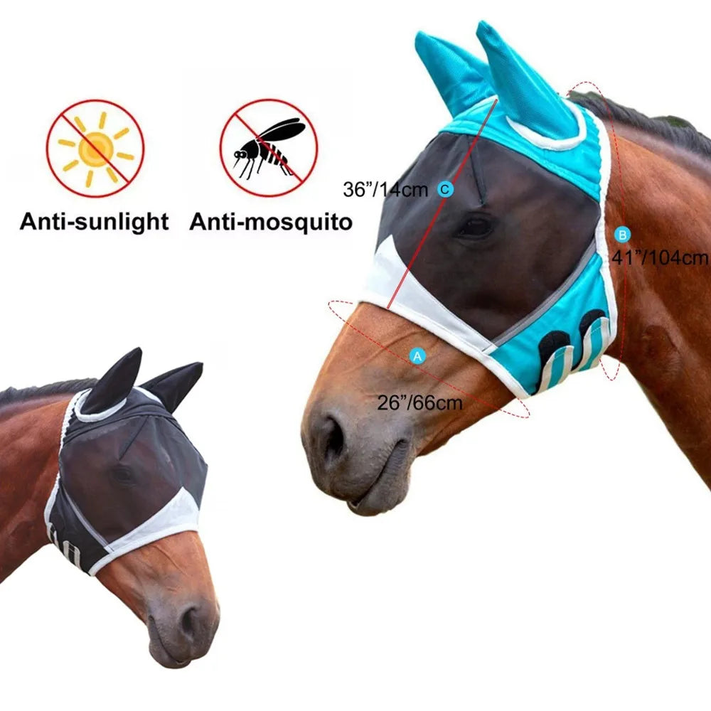 Masque anti-mouches pour cheval en maille respirante – Tailles S, M, L