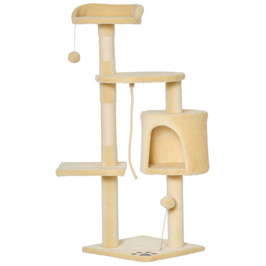 Arbre à Chat PawHut 4 Niveaux – Griffoir Sisal, Cabane, Plateformes & Balles, 114 cm