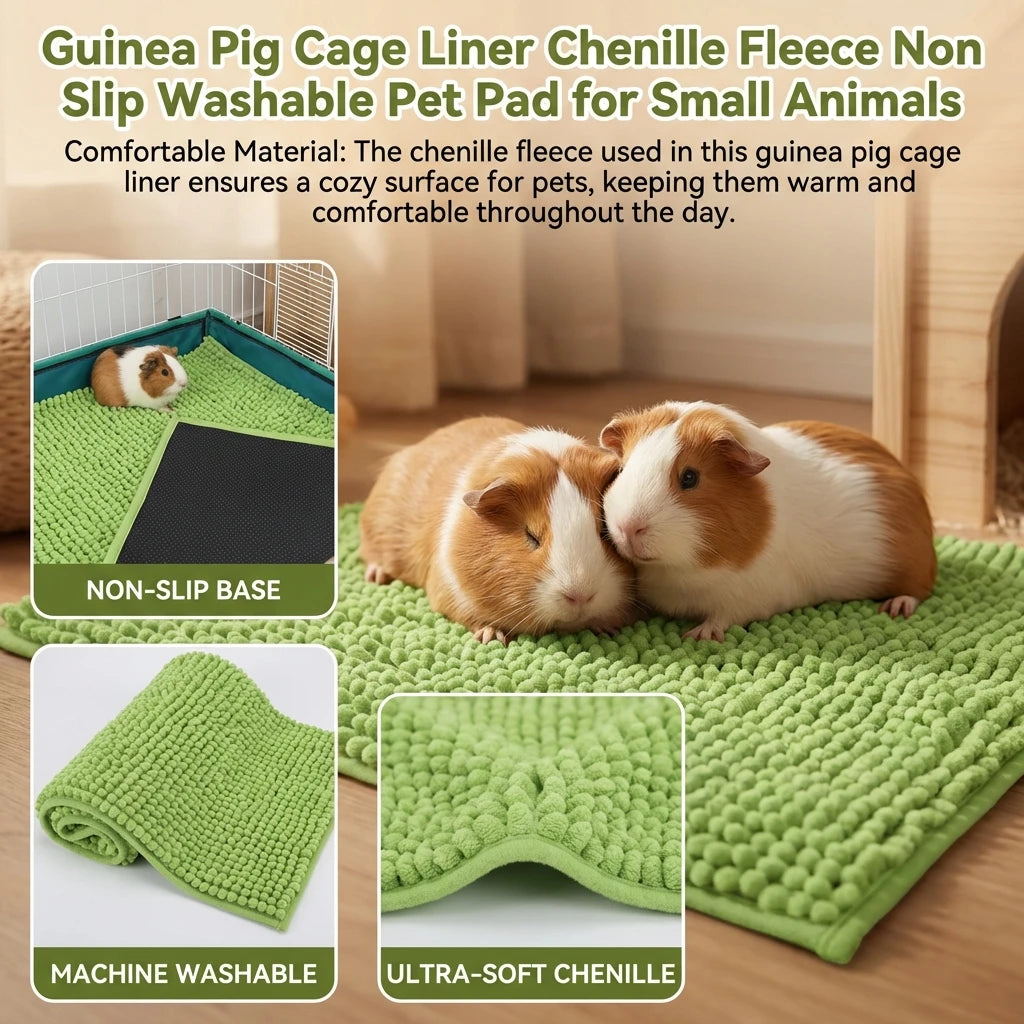Tapis de cage en chenille polaire antidérapant et lavable pour cochon d'Inde, lapin, hamster et petits animaux