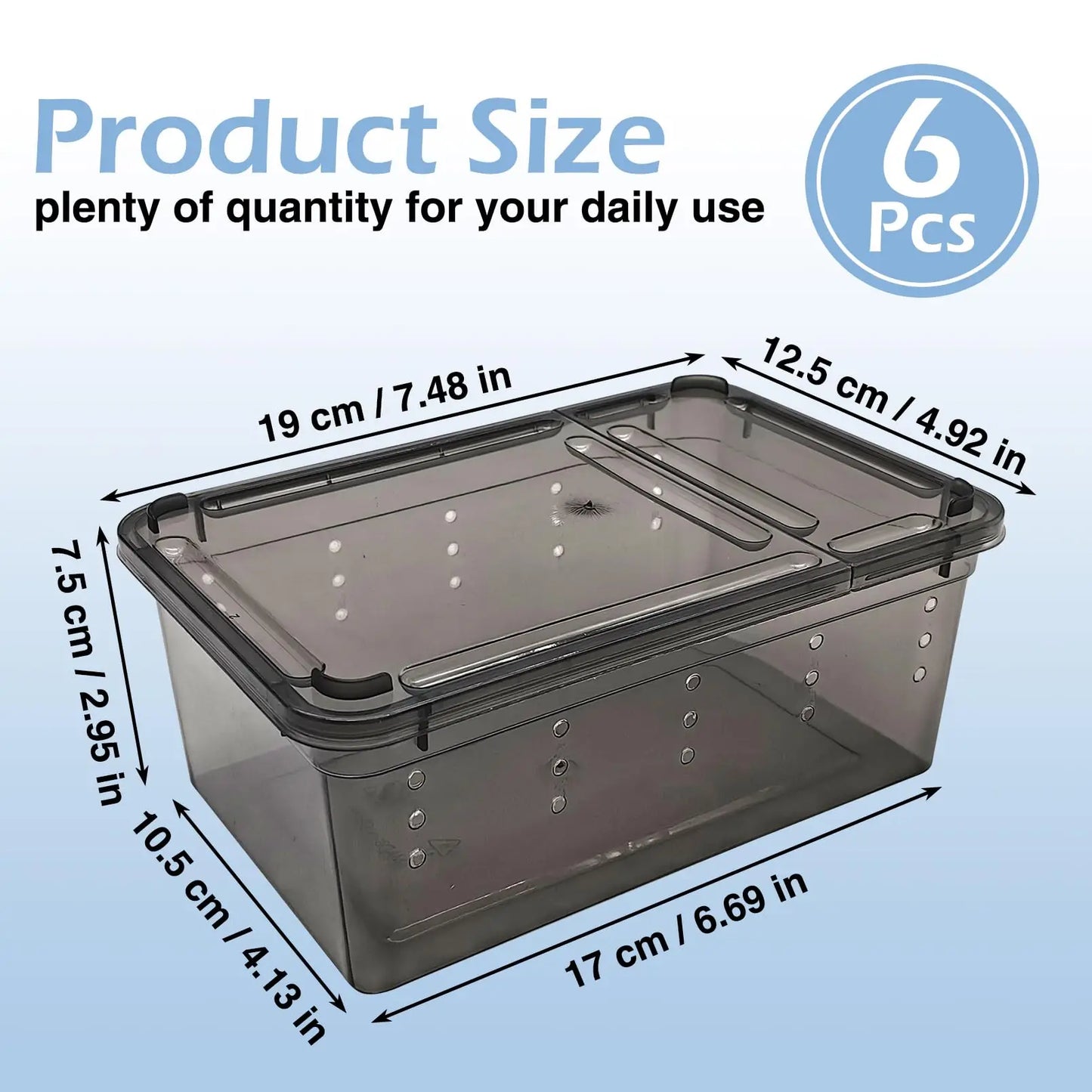 Terrarium en plastique pour Reptile, récipient de transport pour lézards, geckos, serpents, araignées, scorpions, coléoptères, mille-pattes, 6 pièces