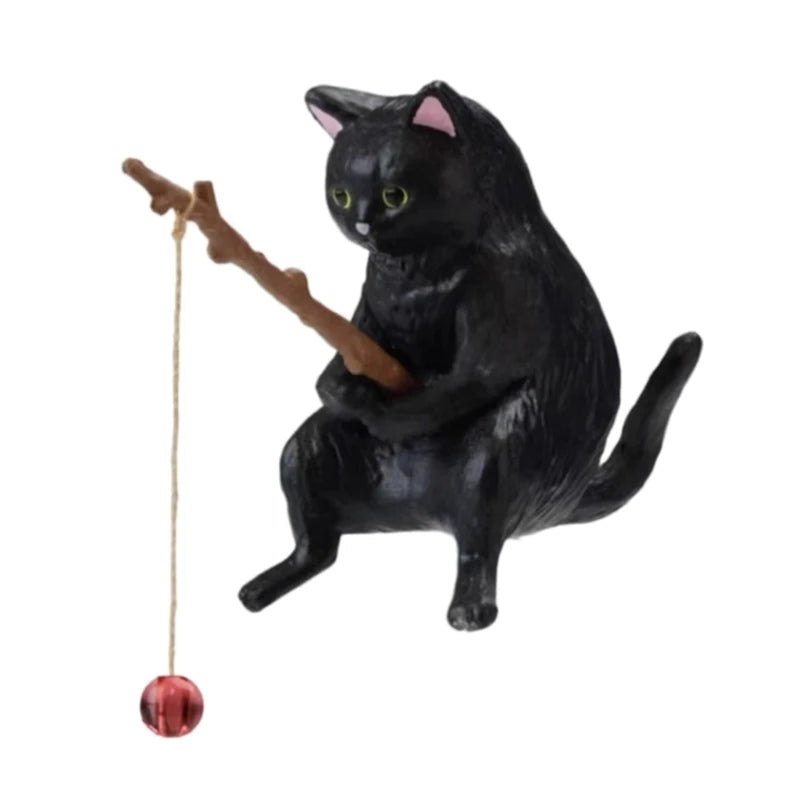 Figurine chat pêcheur en résine — Déco aquarium & jardin miniature
