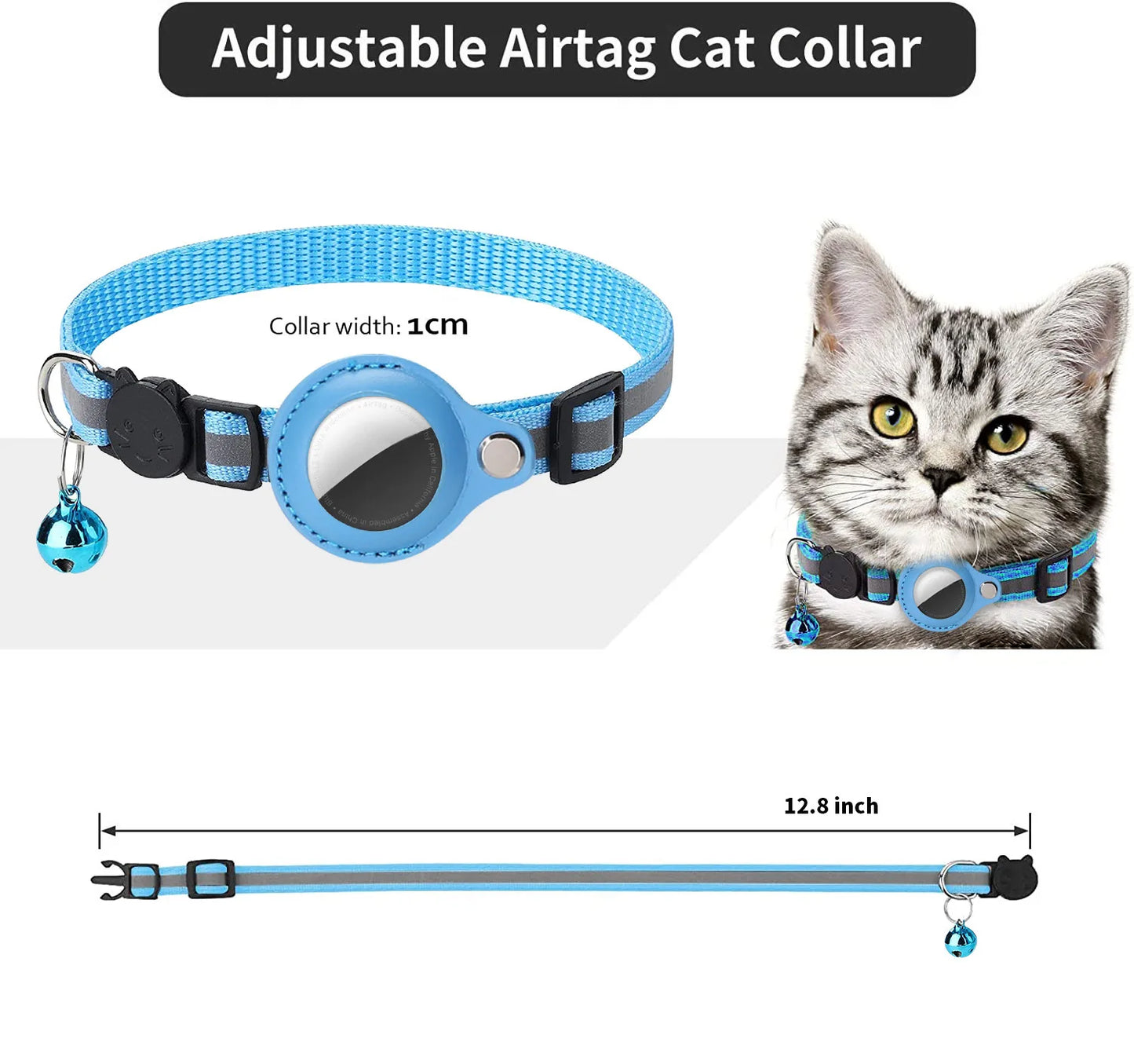 Collier pour chat avec support AirTag – Réfléchissant & Cloche