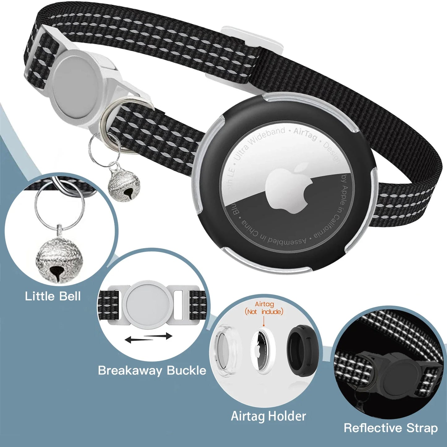 Collier pour Chat Compatible AirTag – Réfléchissant, Sécurité Breakaway & Cloche