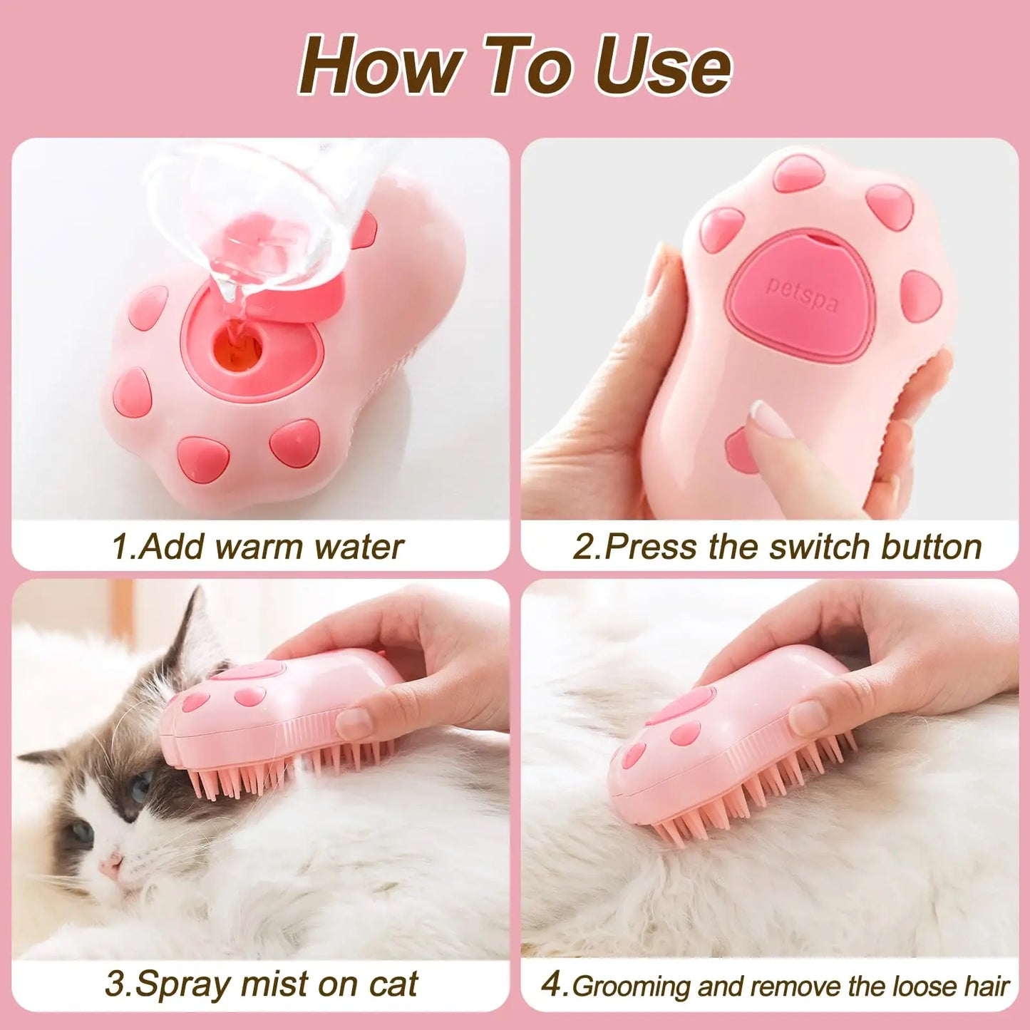 Brosse à Vapeur 3-en-1 pour Chat & Chien – Toilettage Électrique Rechargeable
