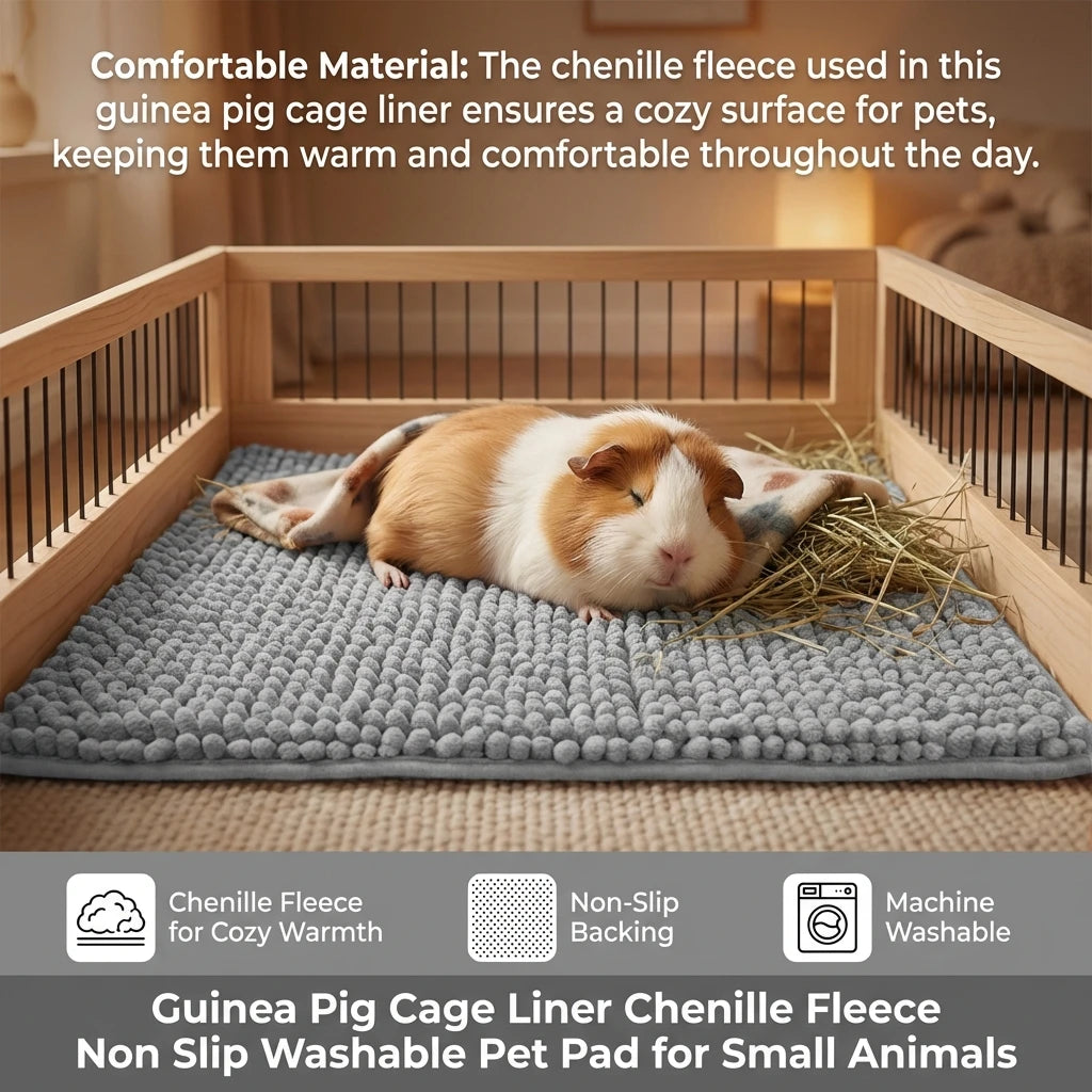 Tapis de cage en chenille polaire antidérapant et lavable pour cochon d'Inde, lapin, hamster et petits animaux