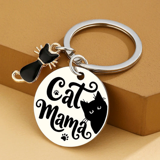 Porte-Clés Chat Noir en Acier Inoxydable — Cadeau Fantaisie pour Cat Mom