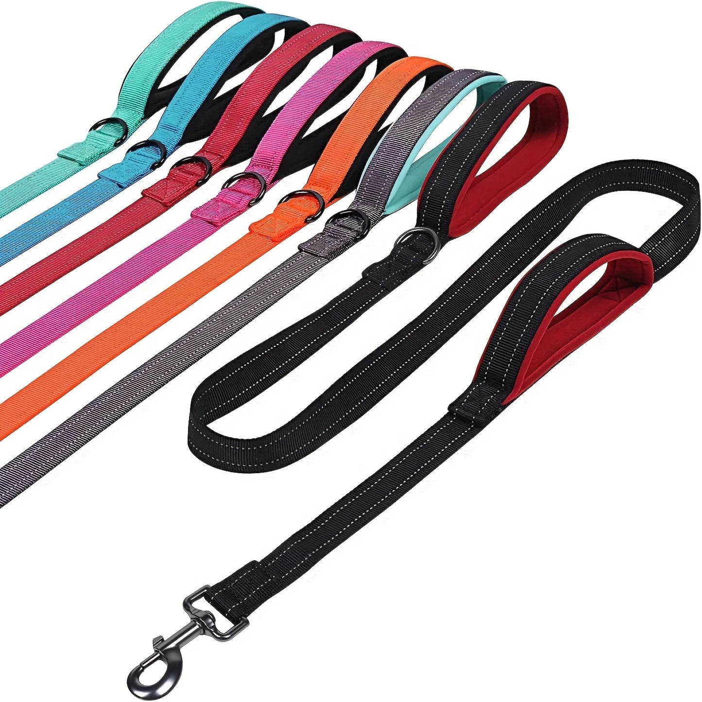 Laisse chien double poignée réfléchissante – Nylon robuste, L 150 cm & XL 180 cm