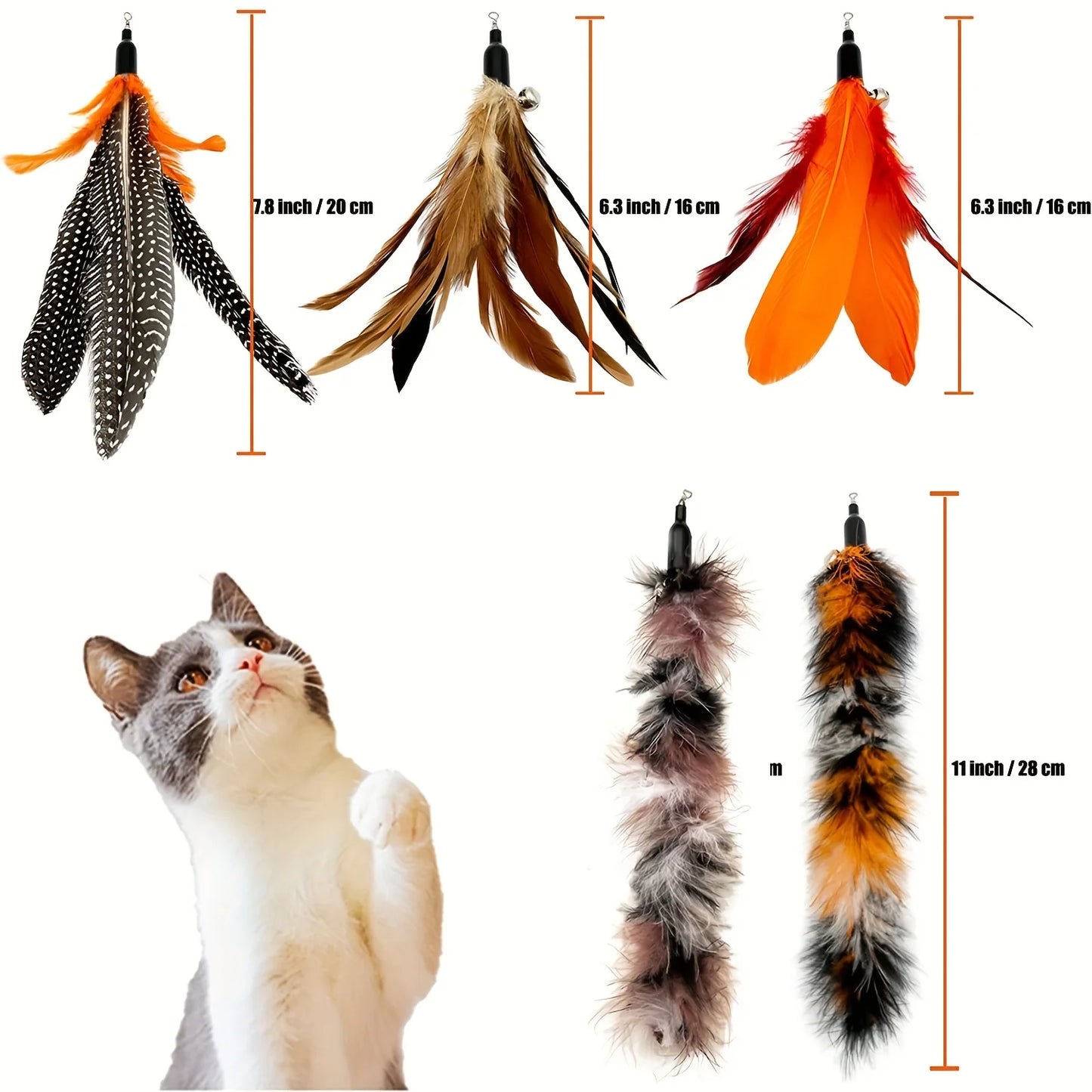 Recharges plumes naturelles pour baguette de chat – Lot de 6