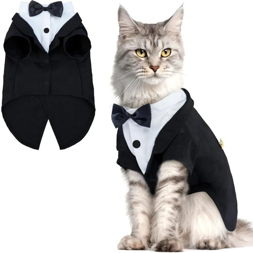 Kattenshirt/vest - Kattenkleding - Verjaardagsoutfit - Formele outfit - Kattenshirt - Kleding voor huisdieren - Kattenvest voor bruiloft of verjaardag