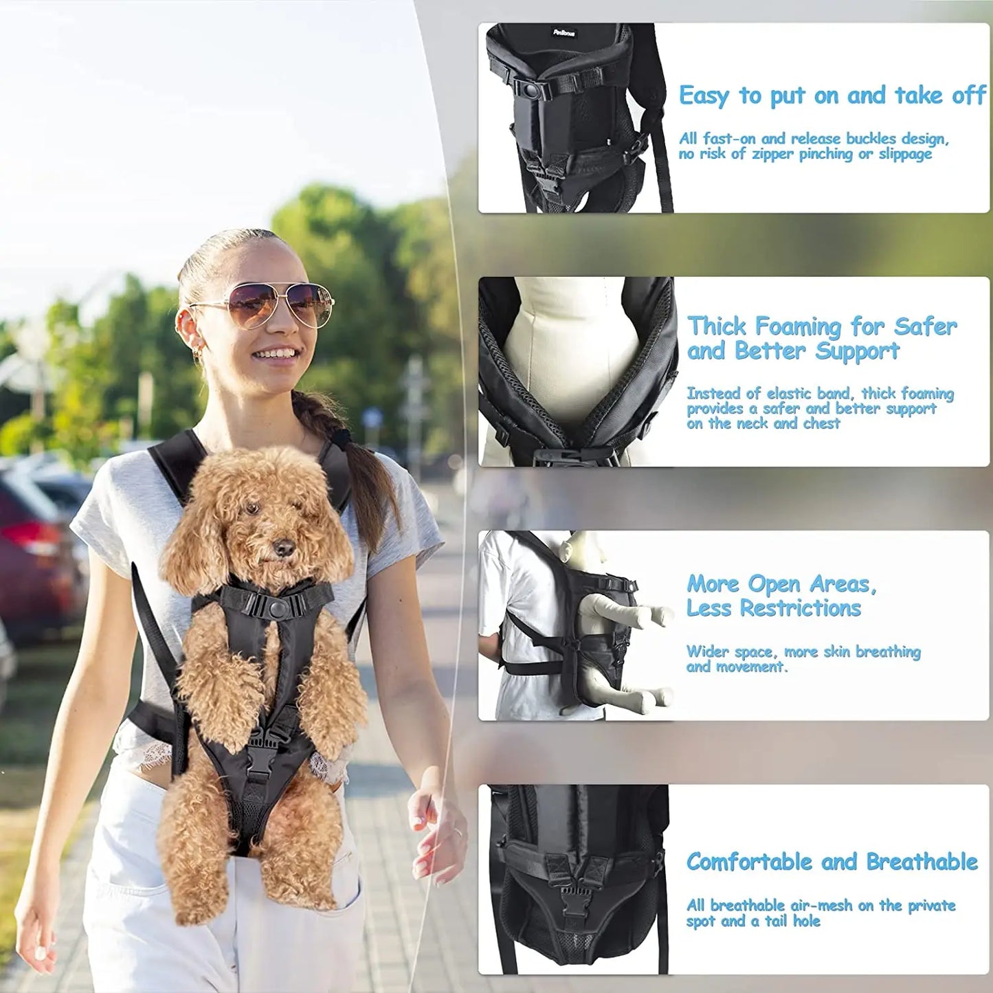 Sac à Dos de Transport pour Chat & Chien – Nylon Respirant, Porté Devant/Dos, S à XL