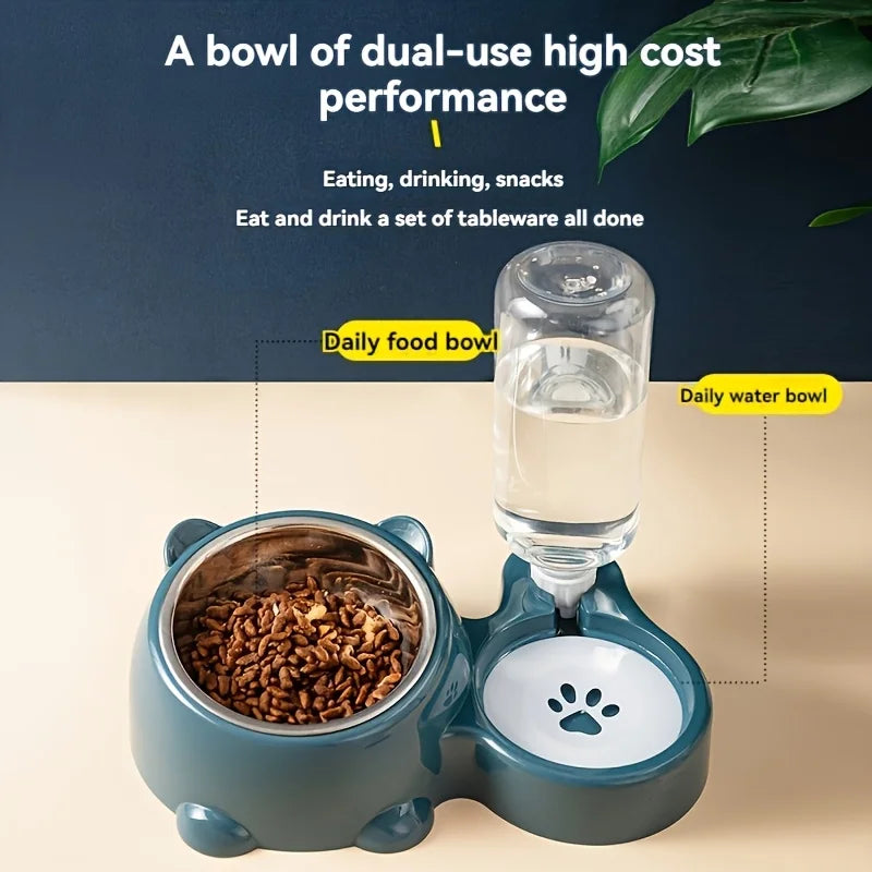 Voer- en waterautomaat voor huisdieren, geïntegreerd voersysteem voor katten en honden, geen batterijen of netvoeding, schuine mond