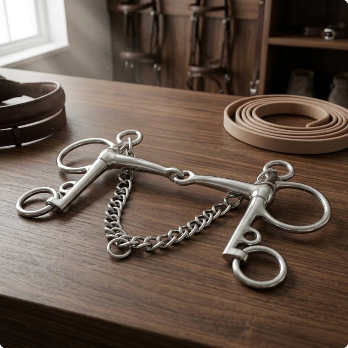 Mors Pelham Articulé en Inox avec Chaîne de Bride – 127 ou 135 mm
