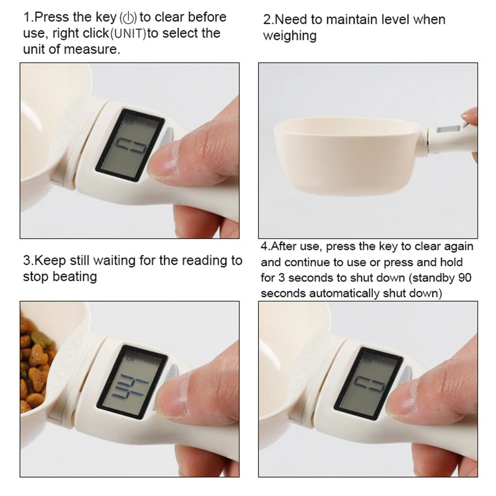 Cuillère à mesurer les aliments pour animaux de compagnie, tasse à mesurer électronique pour aliments pour chiens et chats, cuillère numérique, balance de cuisine avec affichage LED