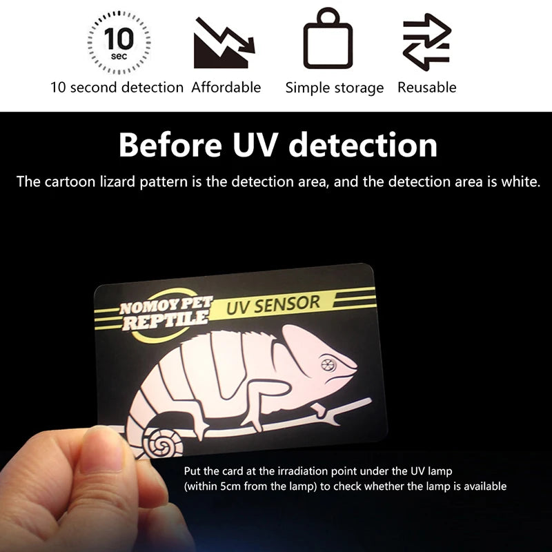Carte Test UVB Réutilisable pour Terrarium Reptiles – Détection Intensité UV, 500 Utilisations