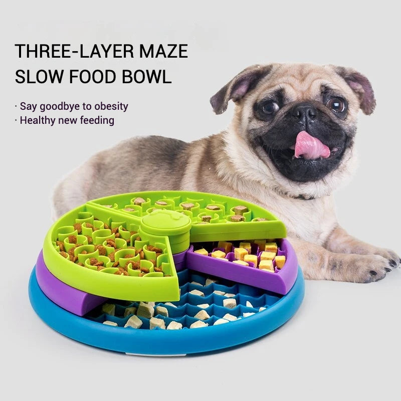 Bol À Alimentation Lente 3 Couches pour Chien & Chat – Labyrinthe Interactif
