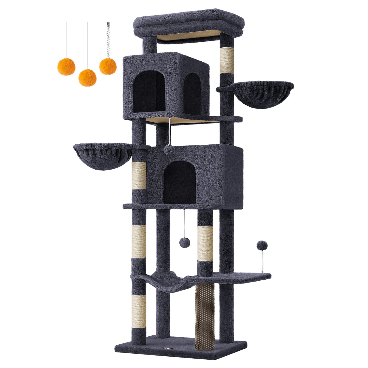 Arbre à chat FEANDREA 175 cm – 2 niches, 2 paniers & 5 griffoirs sisal