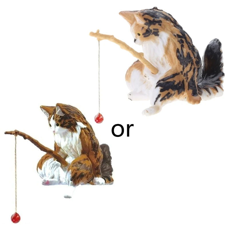Figurine chat pêcheur en résine — Déco aquarium & jardin miniature