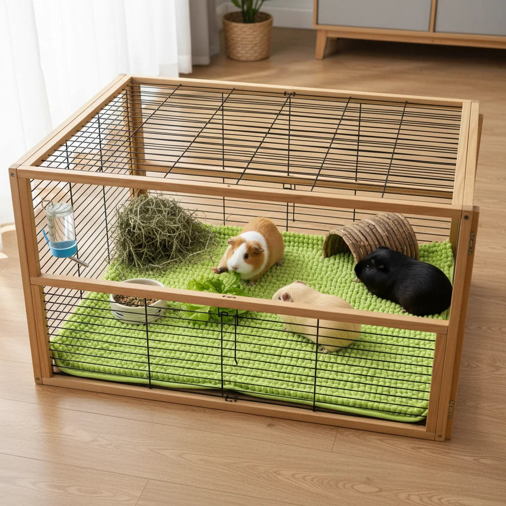 Tapis de cage en chenille polaire antidérapant et lavable pour cochon d'Inde, lapin, hamster et petits animaux
