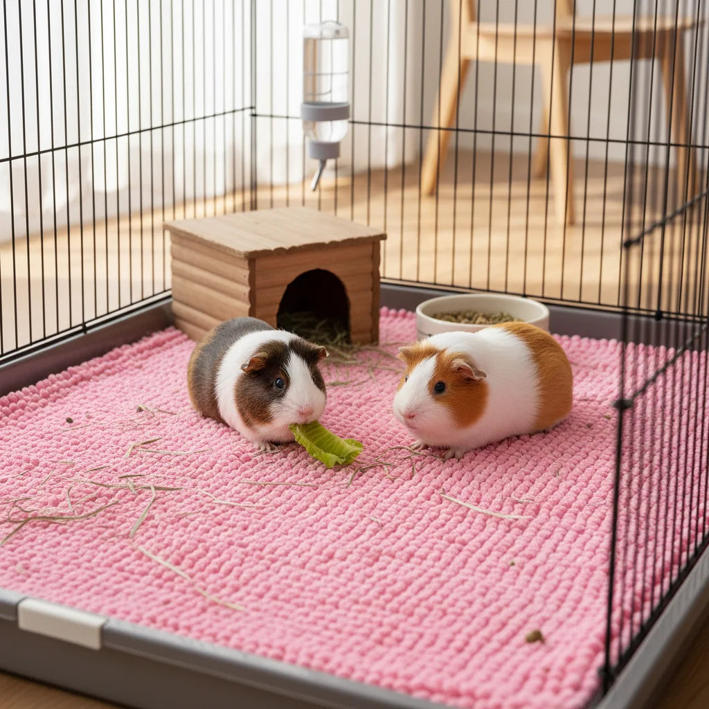 Tapis de cage en chenille polaire antidérapant et lavable pour cochon d'Inde, lapin, hamster et petits animaux