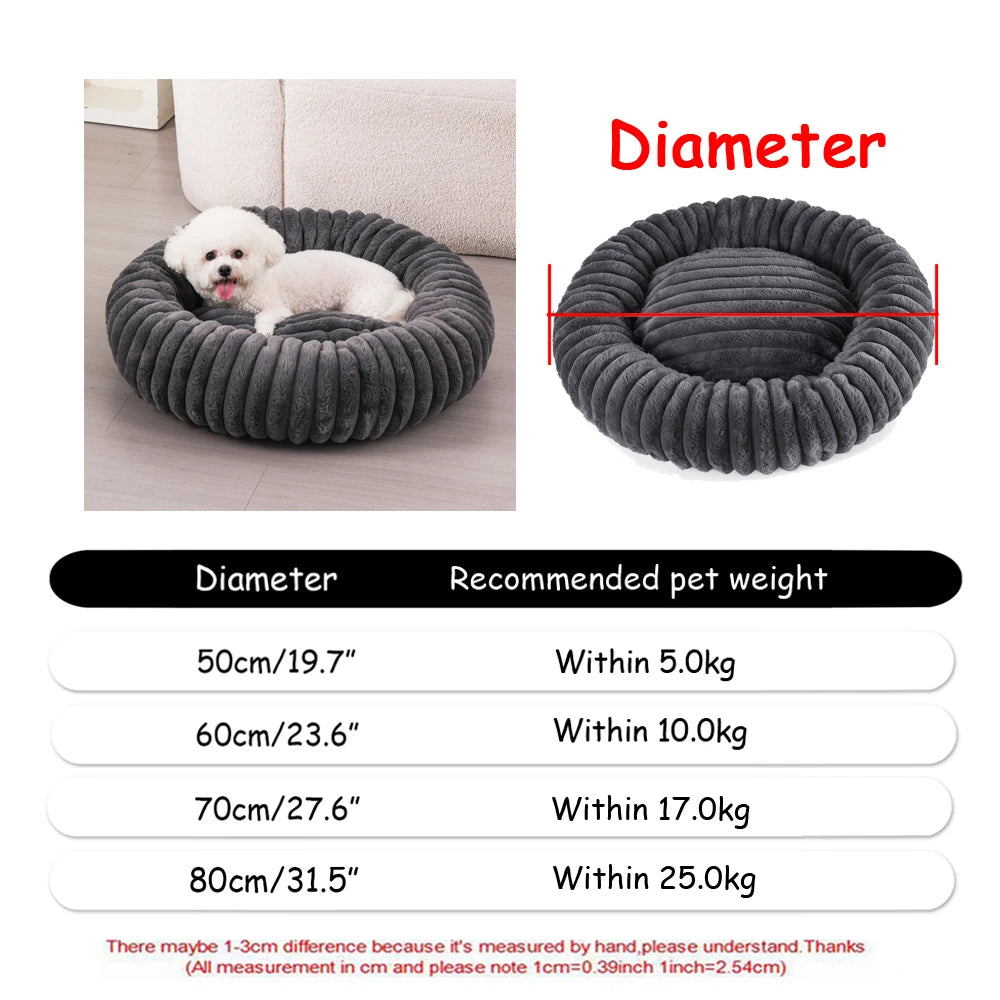 Lit rond en peluche pour chien et chat – Lavable, toutes saisons (40 à 90 cm)