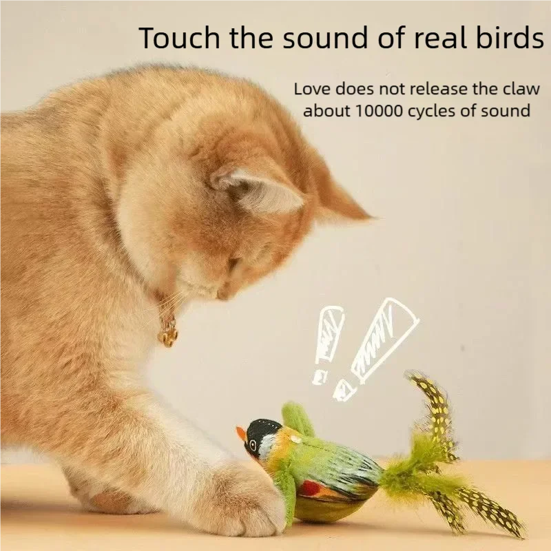 Jouet interactif pour chat, oiseau électrique simulé avec son d'oiseau qui chante et ailes qui battent, jouet en peluche à mâcher pour chatons et chats, jouet pour animaux de compagnie
