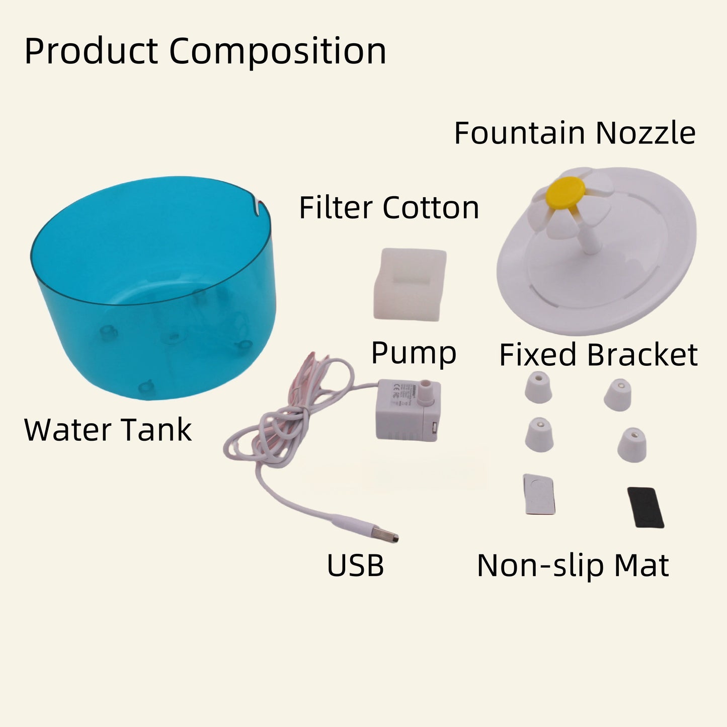 Waterfontein voor katten en kleine honden, 1,2 L circulerende waterdispenser, USB-aangedreven, stil, met filterschuim.