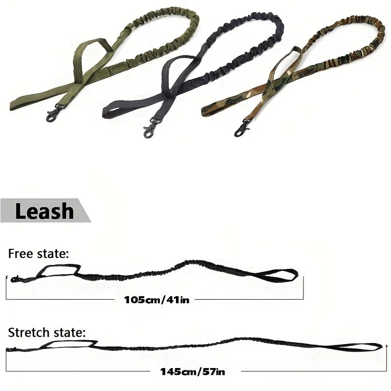 Laisse Tactique Nylon pour Grand Chien – Réglable 105-145 cm, Détachement Rapide, Anti-Rupture
