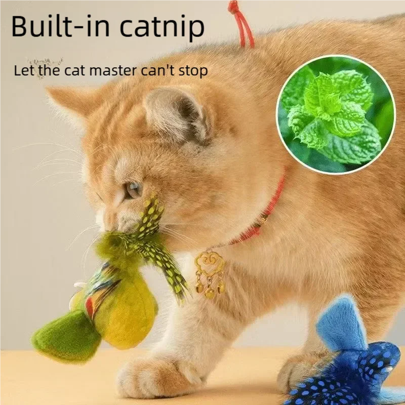 Jouet interactif pour chat, oiseau électrique simulé avec son d'oiseau qui chante et ailes qui battent, jouet en peluche à mâcher pour chatons et chats, jouet pour animaux de compagnie