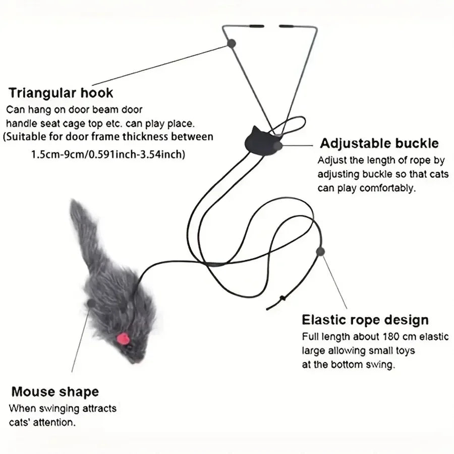 Jouet interactif pour chat – Souris suspendue à porte, bâton rétractable 1,8 m