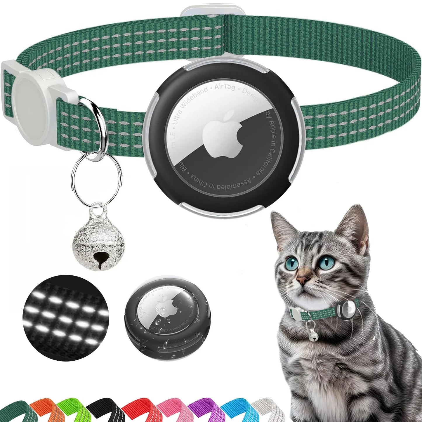 Collier pour Chat Compatible AirTag – Réfléchissant, Sécurité Breakaway & Cloche