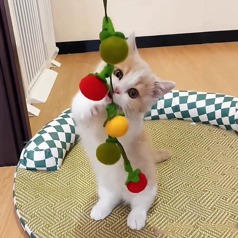 Jouet Tomate pour Chat — Ficelle avec Clochette & Herbe à Chat, Lot de 1, 3 ou 5