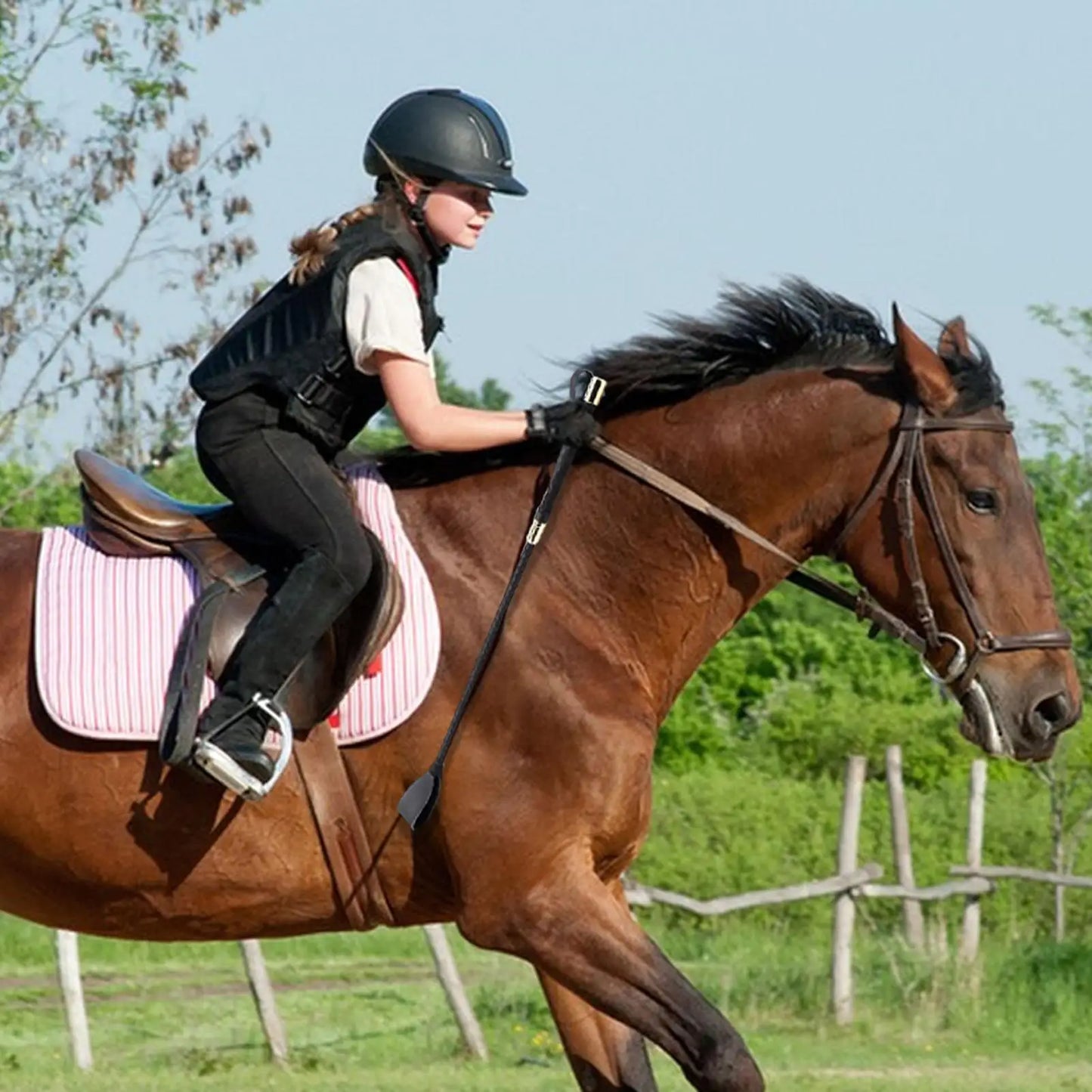 Cravache d'équitation en cuir PU – Poignée antidérapante (30 / 45 / 54 / 60 cm)