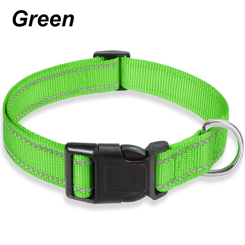 Collier Réfléchissant en Nylon pour Chien – Réglable, Visible de Nuit, 7 Couleurs, S à XL