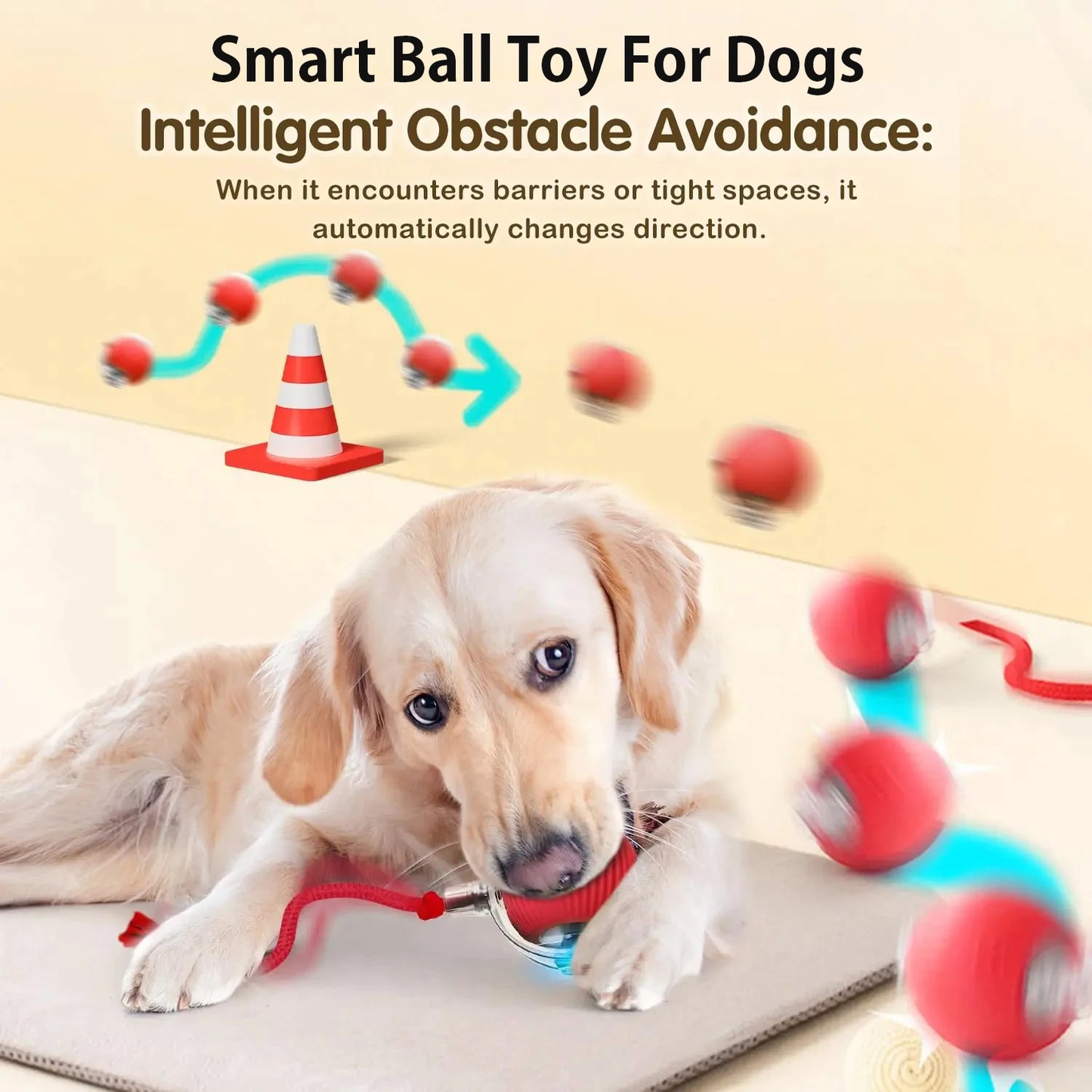 Balle Interactive Automatique pour Chien – Rechargeable USB-C, 3 Modes, Évitement d'Obstacles