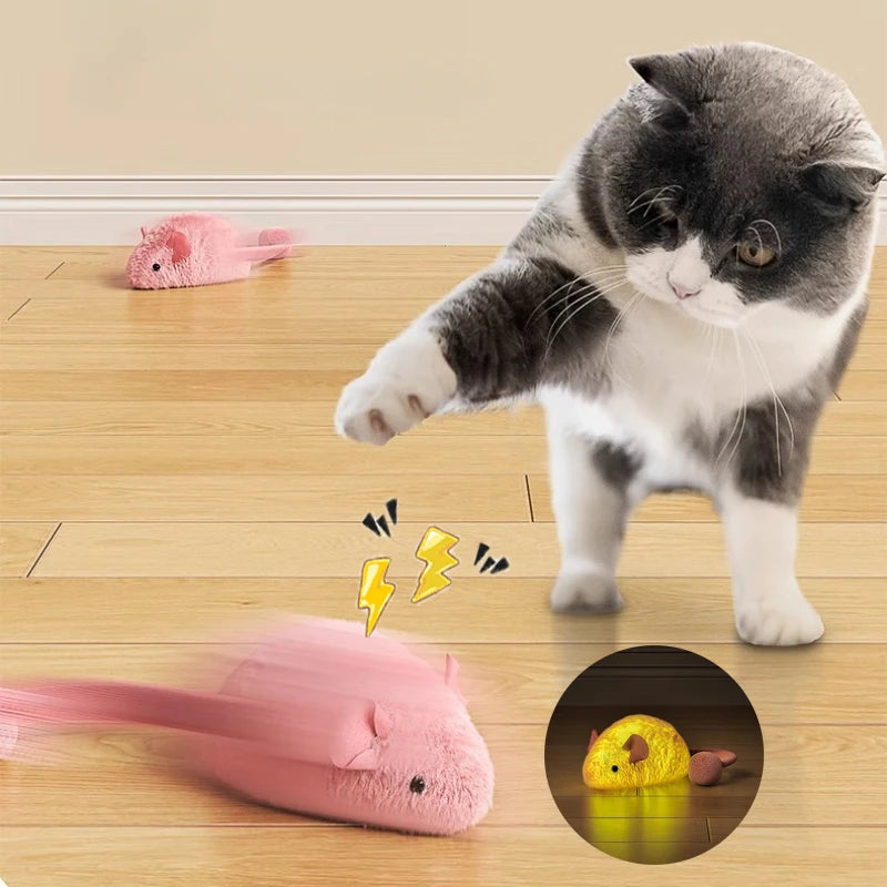 Souris Interactive en Fausse Fourrure pour Chat — Jouet Électrique Autonome