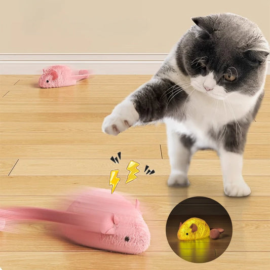 Souris Interactive en Fausse Fourrure pour Chat — Jouet Électrique Autonome