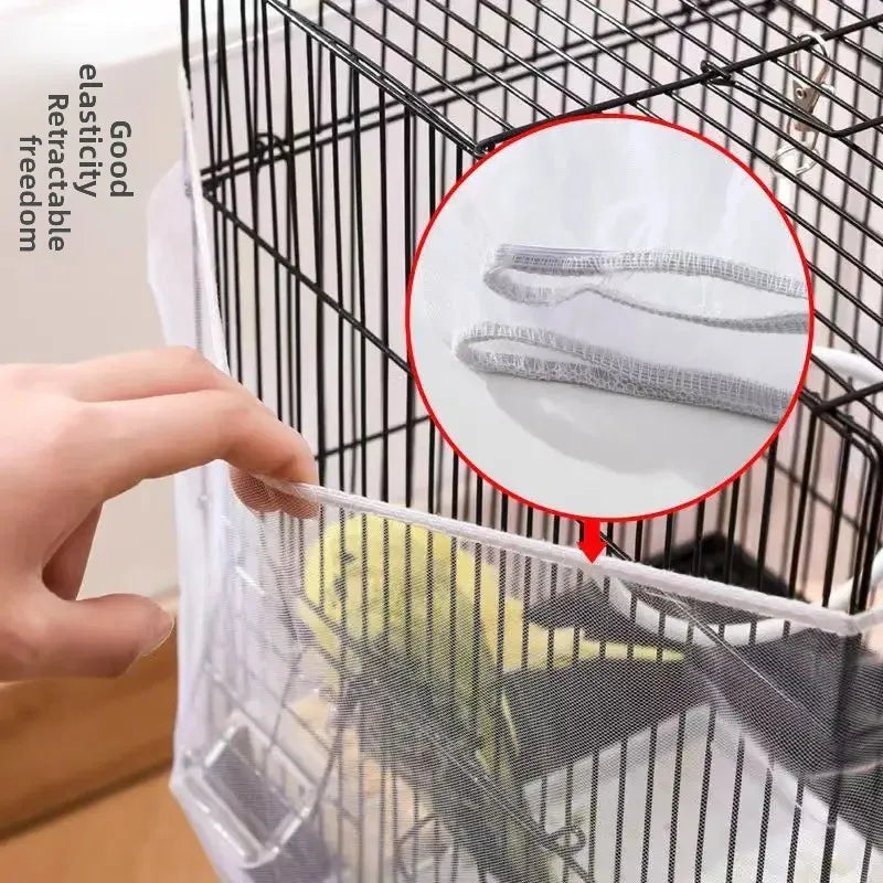 Housse universelle pour cage à oiseaux en maille de nylon, pare-graines, jupe de protection, filet souple, facile à nettoyer, anti-poussière, aérée, fournitures pour animaux de compagnie, cage à oiseaux