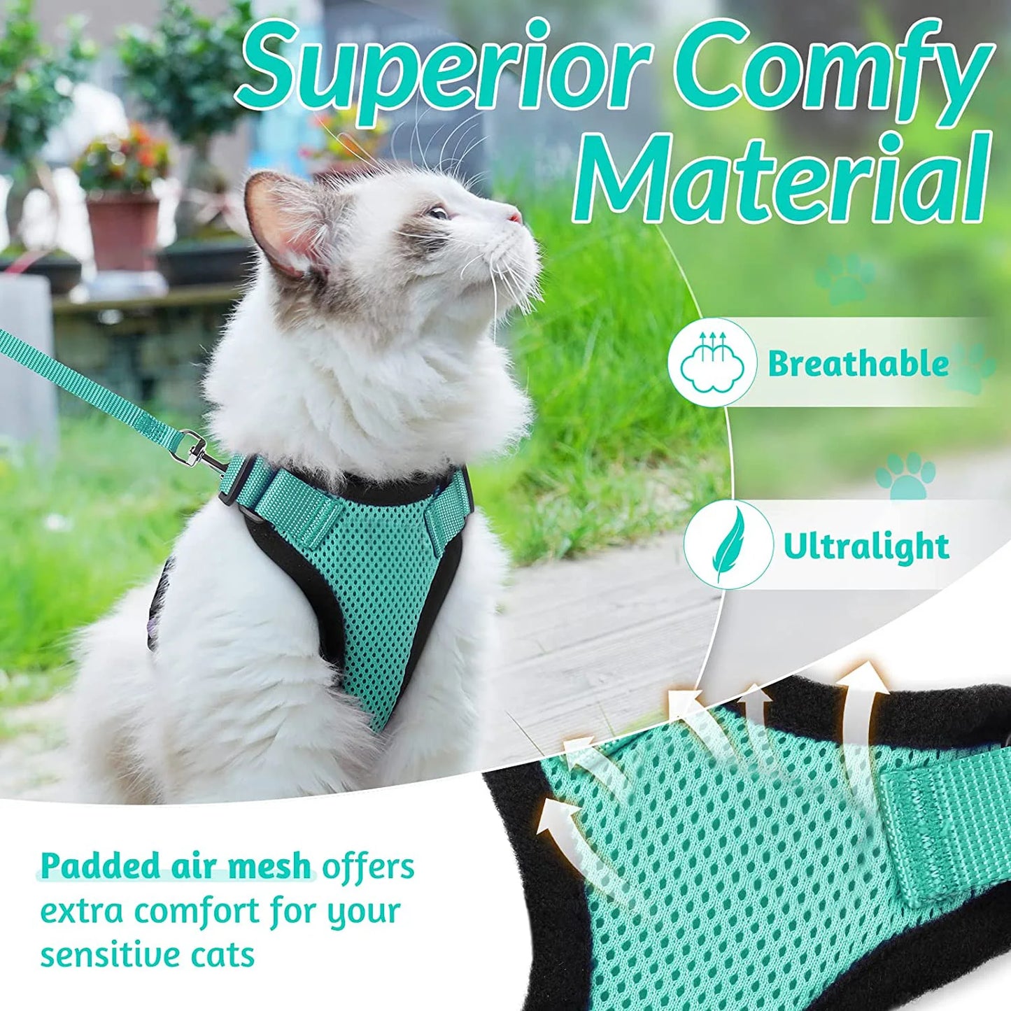 Kattenharnas en -riem, zacht en verstelbaar ontsnappingsbestendig vesttuigje voor katten, EasyControl