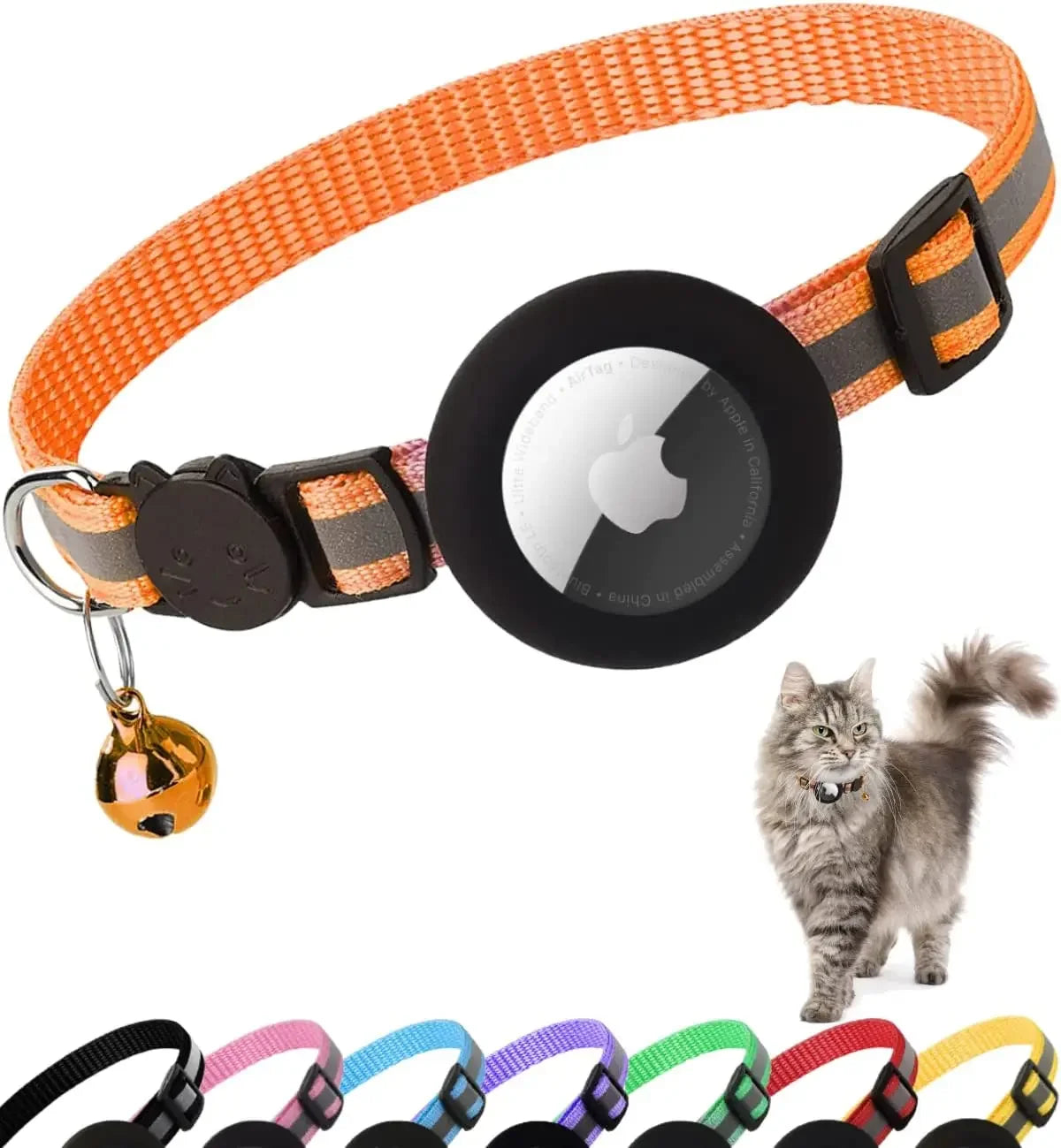 Collier Réfléchissant pour Chat — Compatible AirTag, Sécurité & Clochette