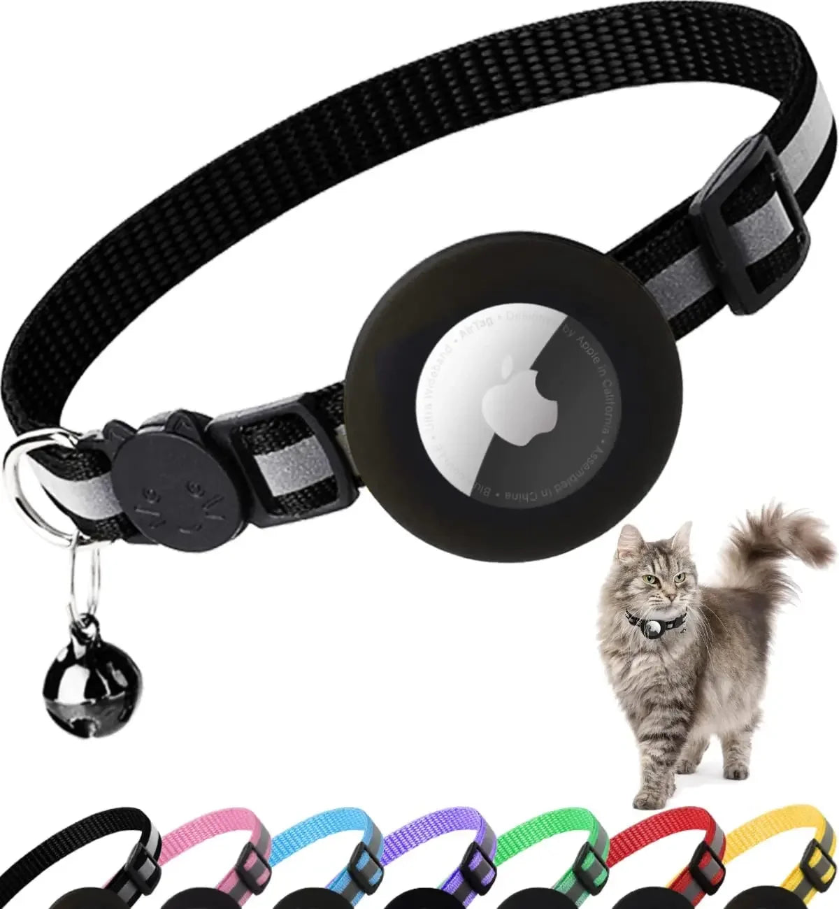 Collier Réfléchissant pour Chat — Compatible AirTag, Sécurité & Clochette