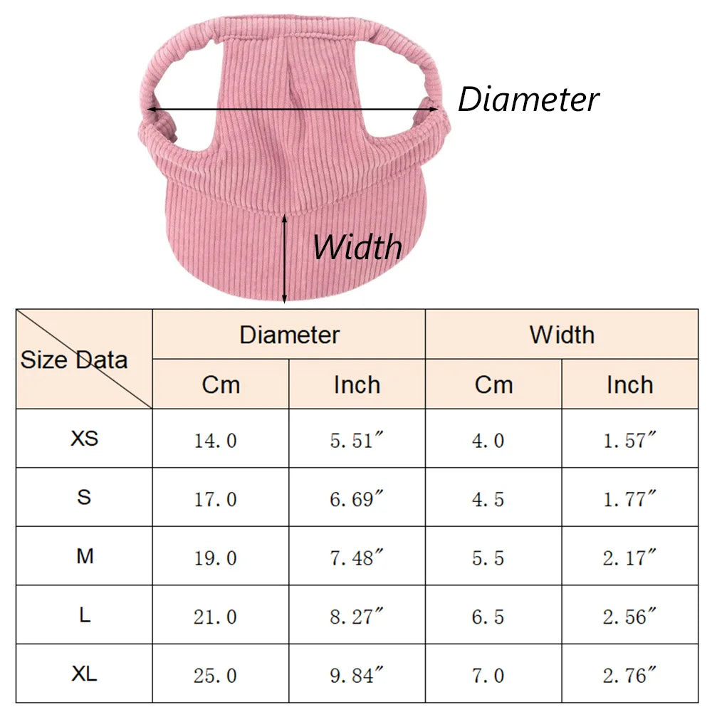 Chapeau pour Chien Anti-UV Réglable – Tailles XS à XL, Velours Côtelé