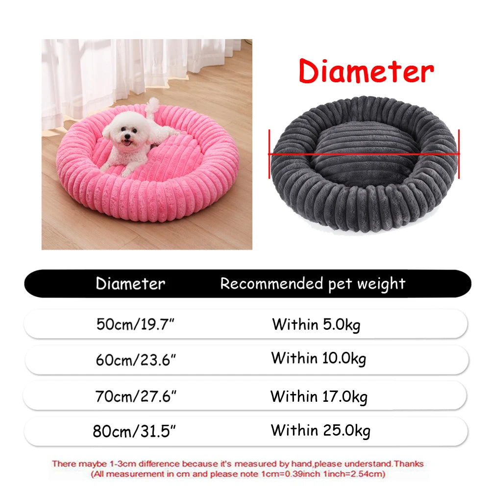 Lit rond en peluche pour chien et chat – Lavable, toutes saisons (40 à 90 cm)