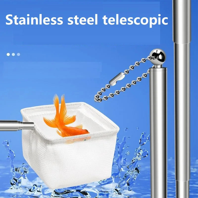 Épuisette à Manche Extensible pour Aquarium – Carrée ou Ronde, S / L, Poissons & Crevettes