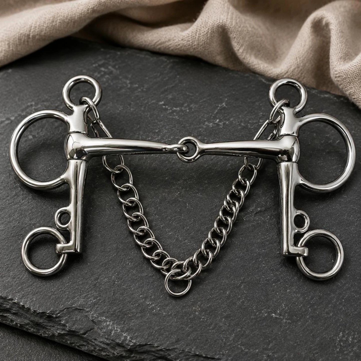 Mors Pelham Articulé en Inox avec Chaîne de Bride – 127 ou 135 mm