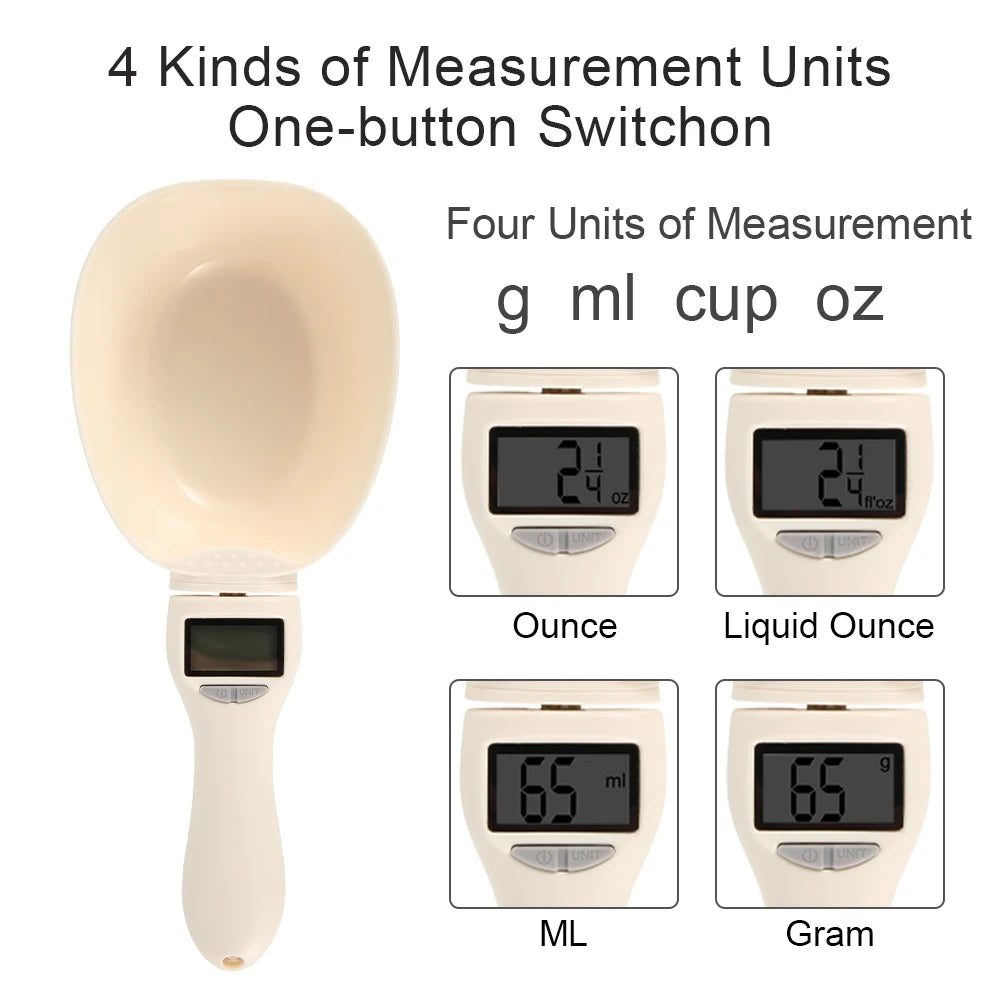 Cuillère à mesurer les aliments pour animaux de compagnie, tasse à mesurer électronique pour aliments pour chiens et chats, cuillère numérique, balance de cuisine avec affichage LED