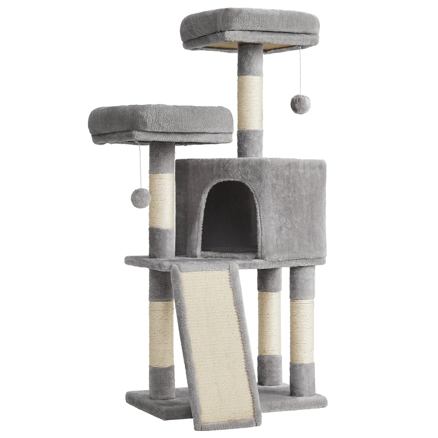 Arbre à chat FEANDREA 115 cm – Niche, plateformes & griffoir sisal