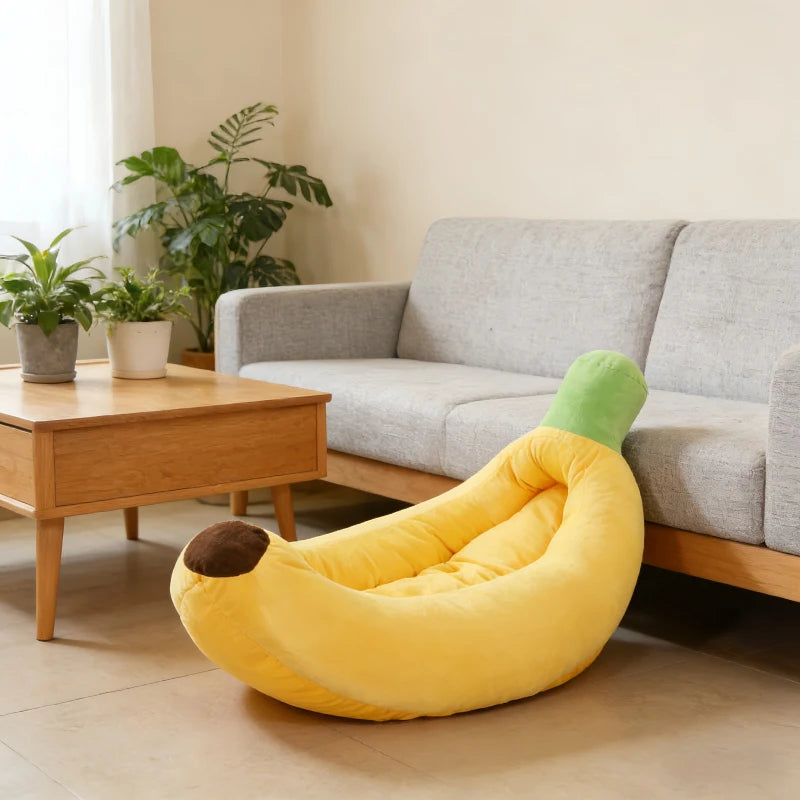 Coussin nid banane en peluche pour chien et chat