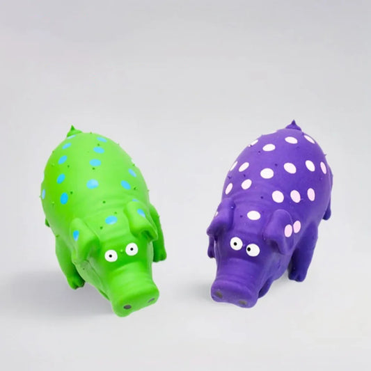Jouet cochon en latex couineur pour chien — à mâcher & à pois