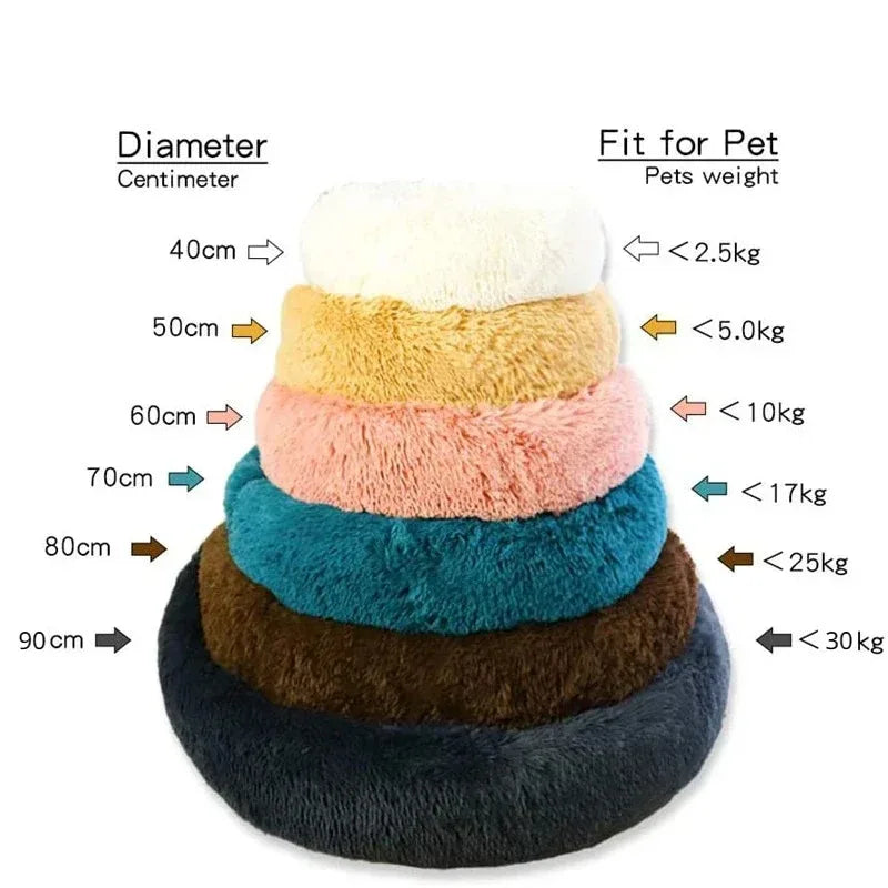 Lit rond en peluche pour chien et chat – Lavable, toutes saisons (40 à 90 cm)